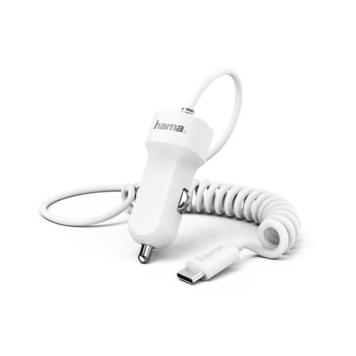 Chargeur pour voiture, USB Type-C, 3 A, blanc