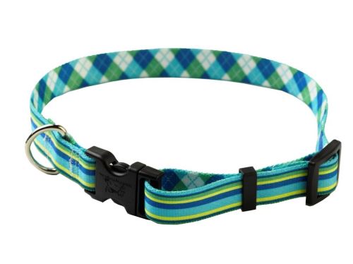 YellowDog Design Collier ajustable Motif rayures Bleu/vert Petit format 1,9 cm