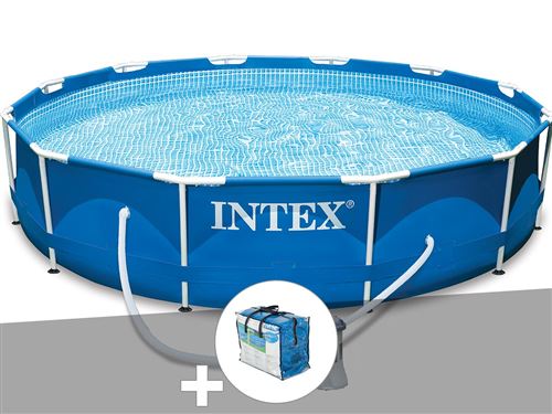 Pack piscine tubulaire Intex Metal Frame ronde 3,66 x 0,76 m + Bâche à bulles