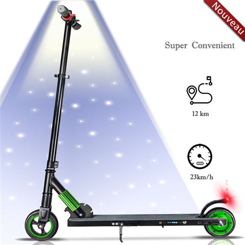 Trotinette électrique pliable vert&noir vitesse maximale 23km/h 5.0AH frein arrière métallique cache câble avec moteur arrière