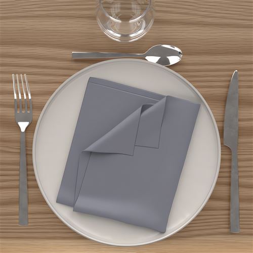Lot de 3 serviettes de table 40 x 40 cm - ALIX - Polyester - Gris clair