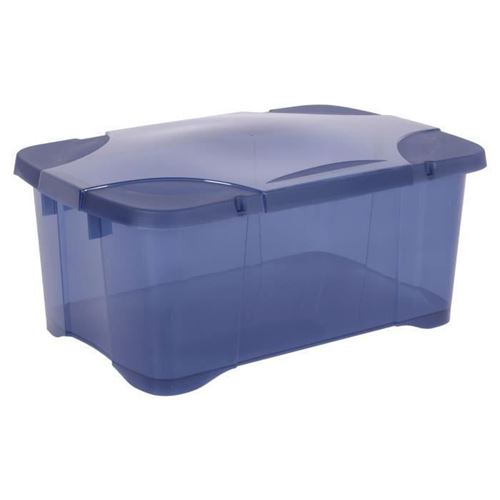 EDA PLASTIQUE Boîte de rangement Clip'Box 30 L - Bleu couvercle avec charniere - 54 x 36 x 24,5 cm