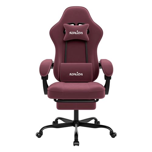  chaise gaming ergonomique avec repose-pieds, support lombaire et hauteur r&eacute;glable - Rouge 