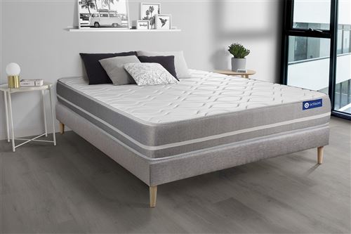 Non Communiqué Gris Ensemble Matelas Latex + Mémoire De Forme Actilatex Touch 140X190 3Zones De Confort + Sommier Kit