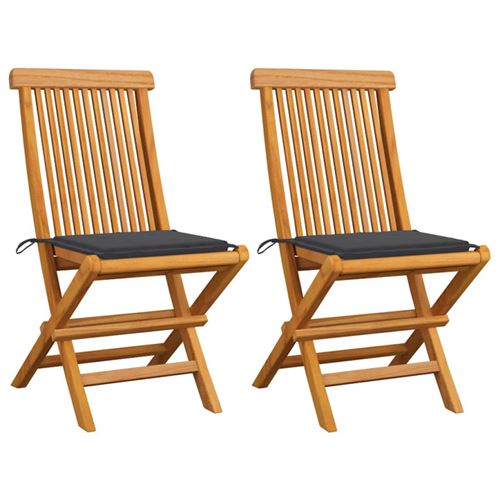 Non Communiqué Gris Chaises De Jardin Et Coussins Anthracite Lot De 2 Bois De Teck