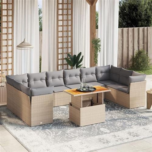 Non Communiqué Beige Vidaxl Salon De Jardin Avec Coussins 11 Pcs, Canapés De Terrasse, Ensemble De Meubles De Patio, Mobilier D'extérieur, 3271024
