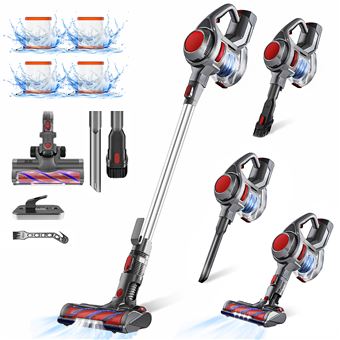 Laresar 550W/45Kpa Aspirateur Balai Sans Fil,60Mins Aspirateur Balais Sans Fil Puissant Ecran Tactile,Rechargeable Support Mural,1,5L De Capacité,Aspirateur Balais Pour Tapis,Sols Durs,Poils D'Animaux