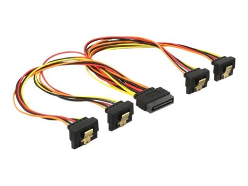 Delock - Répartiteur d'alimentation - alimentation SATA (P) droit pour alimentation SATA (R) incliné - 3.3 / 5 / 12 V - 15 cm - verrouillé - noir, jaune, rouge, orange
