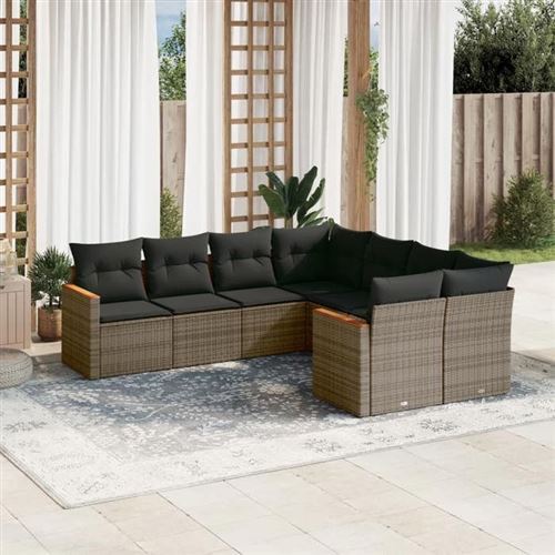 Vidaxl Gris Salon De Jardin 8 Pcs Avec Coussins - Image 3