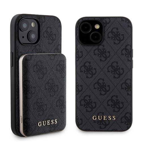 Guess Bundle Pack MagSafe 4G Metal Gold Logo - Ensemble coque + Power Bank 5000mAh MagSafe iPhone 15 (noir)