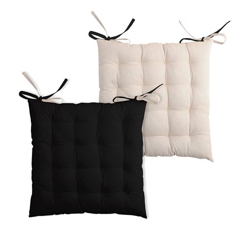 Stof Coussin de chaise - 2 faces Noir et Lin 40 cm