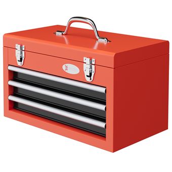 Boite à outils métallique caisse à outils 3 tiroirs + plateau tapis EVA  poignée tôle acier rouge noir - Rangement de l'atelier - Achat & prix