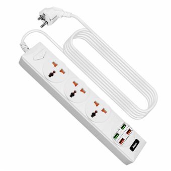 8€72 sur Multiprise 3 prises plus 4 ports USB 24A Câble 2m Antistatique  Inkax Blanc - Électricité et domotique - Achat & prix