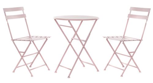 Ensemble de jardin avec table et 2 fauteuils en métal coloris rose -PEGANE-