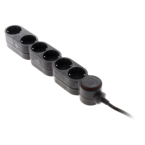 Non Communiqué Noir Zenitech - Multiprise Schuko 6X16a + Interrupteur - 1,5M