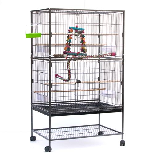 Cage à Oiseaux, 2 Étages avec 4 Amovible roulettes - 78 x 52 x 132 cm (jouets non inclus)