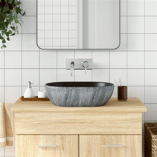 Lavabo Da Appoggio Nero E Grigio Ovale 47x33x13 Cm Ceramica - Vidaxl