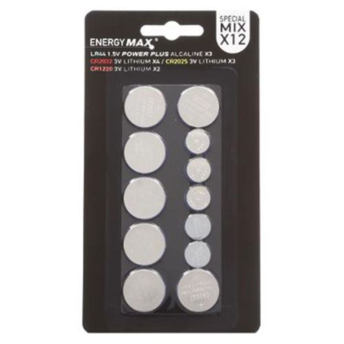 Energy Max - Lot de 12 Piles Rondes Energy 15cm Argent