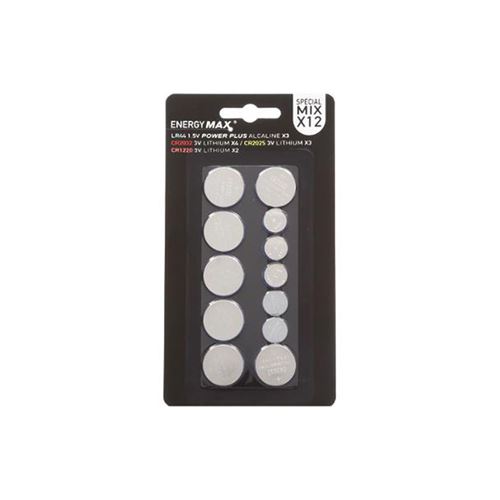 Energy Max - Lot de 12 Piles Rondes Energy 15cm Argent