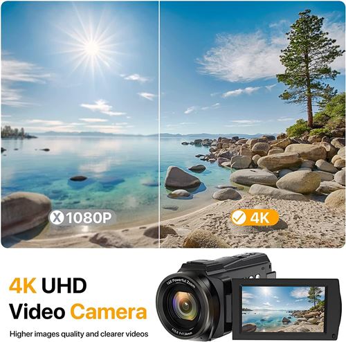 Caméra 4k 48mp HD Appareil photo numérique Vidéo écran tactile + Grand  Angle Objectif 1x Large + Téléphone + Stabilisateur de poche