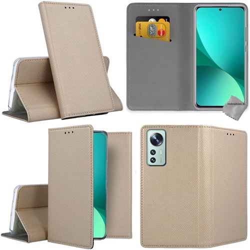 Housse etui portefeuille avec coque intérieure en silicone pour Xiaomi 12 / 12X 5G - verre trempe inclus - OR MAGNET - htdmobiles