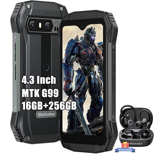 Smartphone Incassable Blackview N6000 4,3 Android 13 16Go+256Go 48MP+16MP NFC Noir avec Airbuds 60
