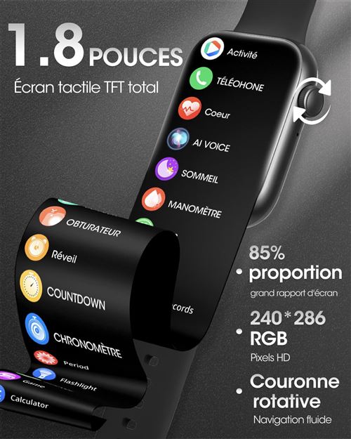 Gydom Montre Connectée Femme avec Appel Bluetooth, Alexa intégrée 1.8  Smartwatch Moniteur de SpO2 Fréquence Cardiaque Sommeil 100 Sport Podometre  Calories Etanche IP68 pour Android iOS : : High-Tech