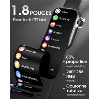 Montre Connectée Femme Homme, Smartwatch avec Appel et SMS 1.7 Montre  Tactile Bracelet Connecté Sport 28 Modes IP67 Podomètre Moniteur Cardiaque  Sommeil Trackers d'activité pour Android iOS (Or)