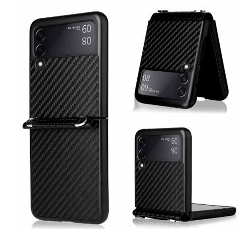 Coque Cuir PU Compatible Samsung Galaxy Z Flip 4 FONGWAN avec Lanière Bandoulière Cordon et Charnière Protection - Noir