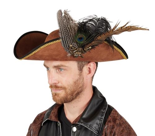 Chapeau de pirate tricorne avec plumes pour adulte (x1) REF/11340