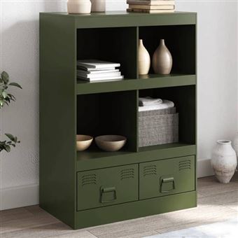 Buffet En Acier Anthracite 99x39x73 Cm - 6 Compartiments, 3 Portes, Charge 90kg - Rangement Salon, Entrée, Bureau