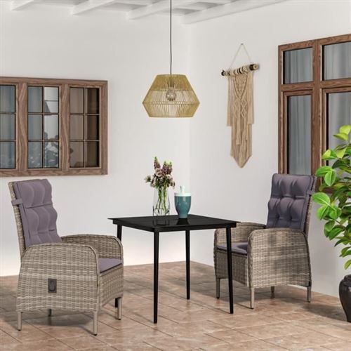 Non Communiqué Marron Vidaxl Mobilier À Dîner D'extérieur Avec Coussins 3 Pcs Gris Et Noir 3099371
