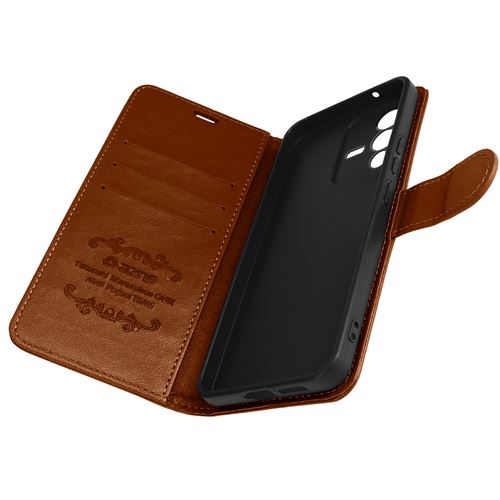 Étui Folio Vivo V23 5G Portefeuille et Support Vidéo Effet Cuir Lisse Avizar Marron
