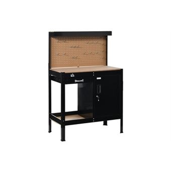Homcom établi d'atelier - établi métallique - plan de travail - panneau perforé, niche, tiroir, placard verrouillable - métal mdf noir - 1