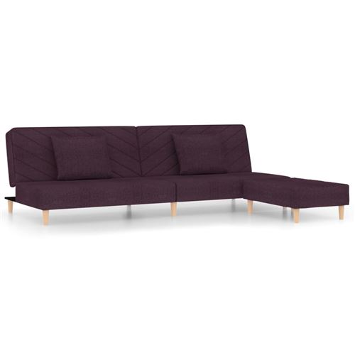 vidaXL Canapé-lit 2 places deux oreillers et repose-pied Violet Tissu