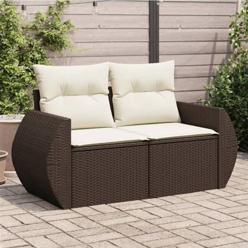 vidaXL Canapé de Jardin avec Coussins 2 Places, Siège avec Dossier, Meuble de Patio Arrière-cour Terrasse Extérieur, Marron 366211