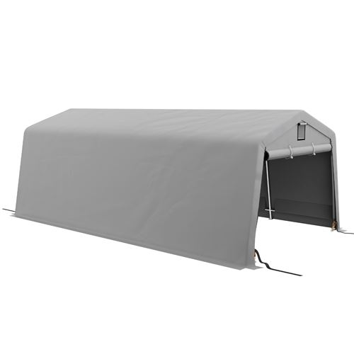 Tente garage carport dim 6L x 3,3l x 2,4H m acier galvanisé robuste PE haute densité 150 g/m² imperméable anti-UV gris