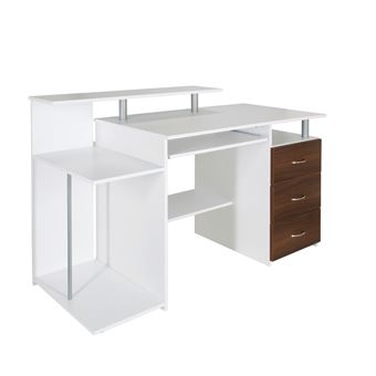 Bureau Table Informatique Stella Blanc Noyer Caisson A