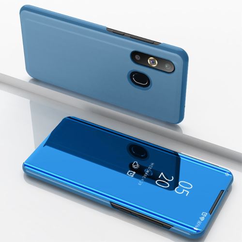 Etui en PU plaqué miroir surface vitrée vue de support fenêtre bleu pour votre Samsung Galaxy A30