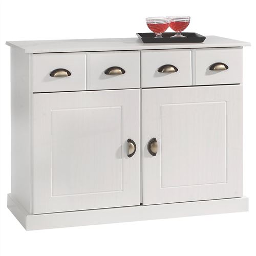 Buffet PARIS en pin massif, 2 portes et 2 tiroirs, lasuré blanc