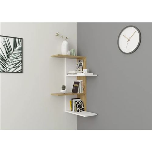 FMD Étagère murale d'angle Blanc Chêne artisanal