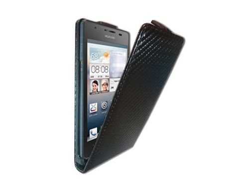 Etui Carbone noir à rabat Huawei Ascend G510