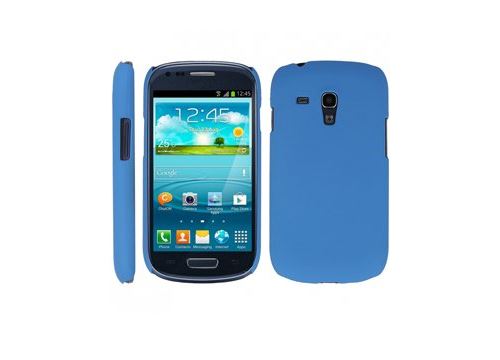 Coque rigide bleue pour Samsung Galaxy S3 Mini i8190 aspect mat toucher rubber gomme