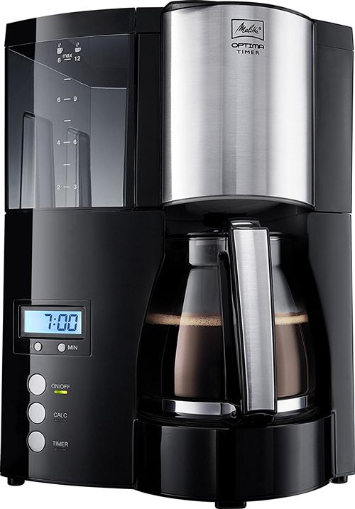 Melitta Cafetière à Filtre avec Verseuse en Verre, Fonction Maintien au Chaud et Timer, Optima Timer, Noir, 100801
