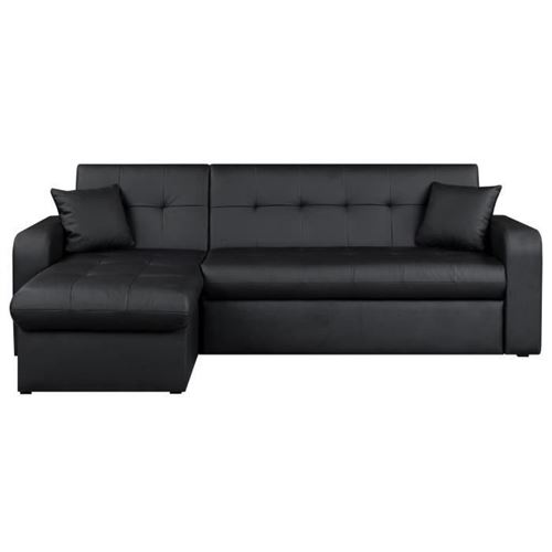 ROMAN Canape dangle reversible convertible 3 places + Coffre de rangement - Simili noir - Contemporain - L 235 x P 85 - 153 cm