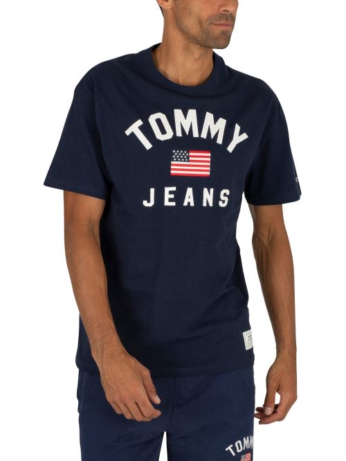 Tommy Jeans Pour des hommes T-shirt Drapeau USA, BleuXL
