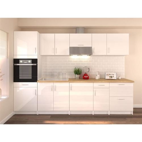 OBI Cuisine complete L 300 cm avec colonne - Blanc laque brillant