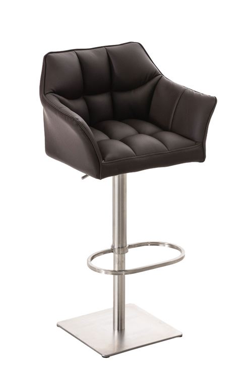 Tabouret de bar Damaso en similicuir - Piètement Tulipe Acier inoxydable - Siège Marron