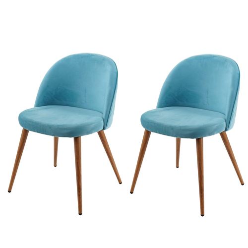2x chaise de salle à manger HWC-D53, fauteuil, style rétro années 50, en velours ~ bleu turquoise