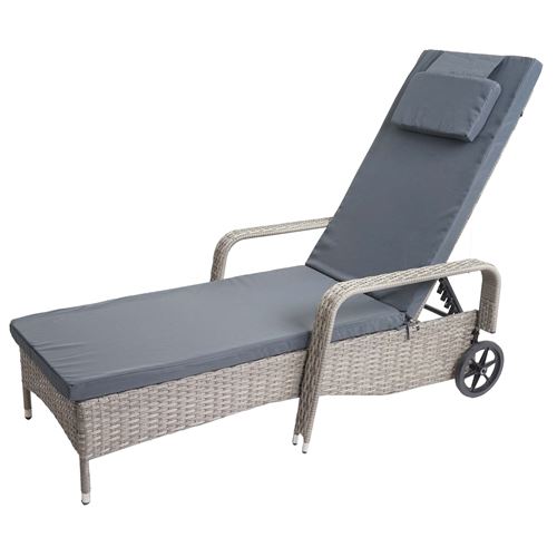Chaise longue Carrara en polyrotin, aluminium gris, coussin gris foncé